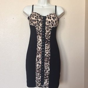 Body Con Cheetah Print Club Dress Padded Bra LGE